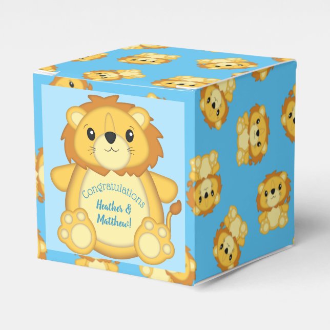 Caja Para Regalos Lion Baby Shower Blue (Costado Anverso)