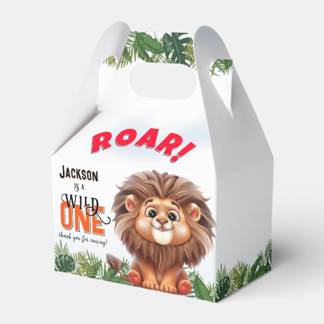 Caja Para Regalos Lion Safari Wild One Kids Birthday Favor Box (Front Side)