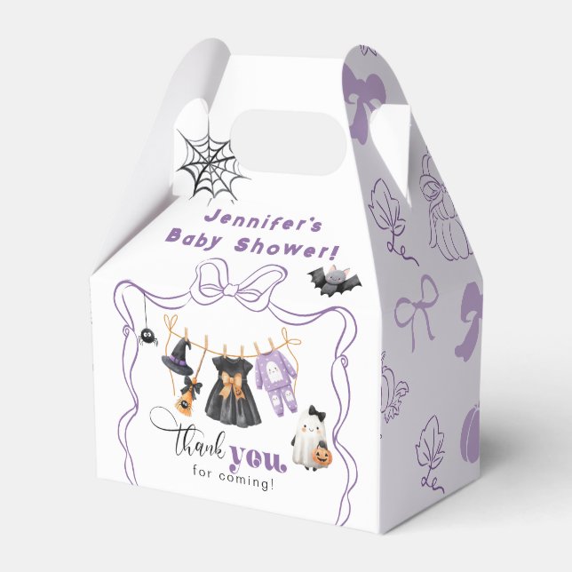 Caja Para Regalos Little Boo Clothesline Purple Bow Baby Shower (Front Side)
