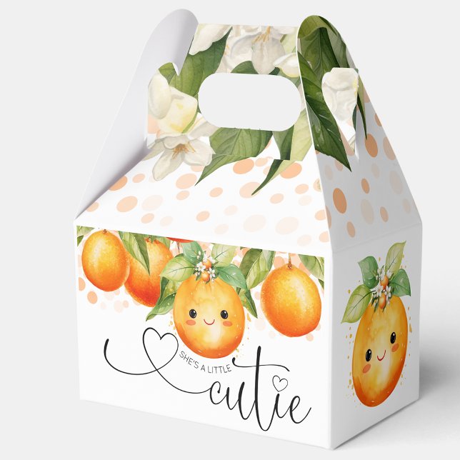Caja Para Regalos Little Cutie Naranja Citrus Baby Shower (Little cutie baby shower favor boxes with sweet little face. You can add text to personalize.)