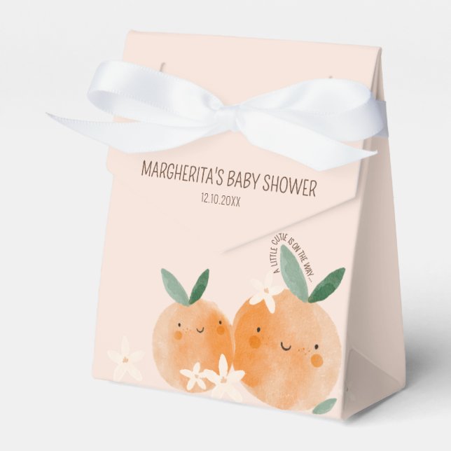 Caja Para Regalos Little Cutie Naranja Citrus Botanus Baby Shower (Front Side)
