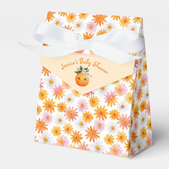 Caja Para Regalos Little Cutie Naranja Daisy Pattern Baby Shower (Front Side)
