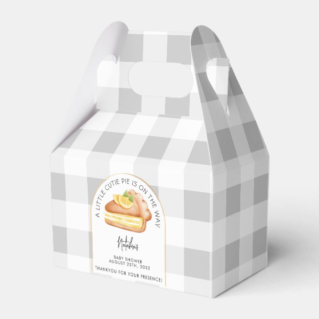 Caja Para Regalos Little Cutie Pie Gray Gingham Plaid Baby Shower (Front Side)