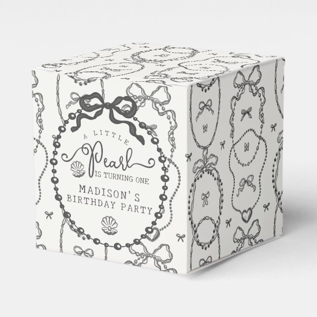 Caja Para Regalos Little Pearl Black Coquette Bow Birday Party (Costado Anverso)