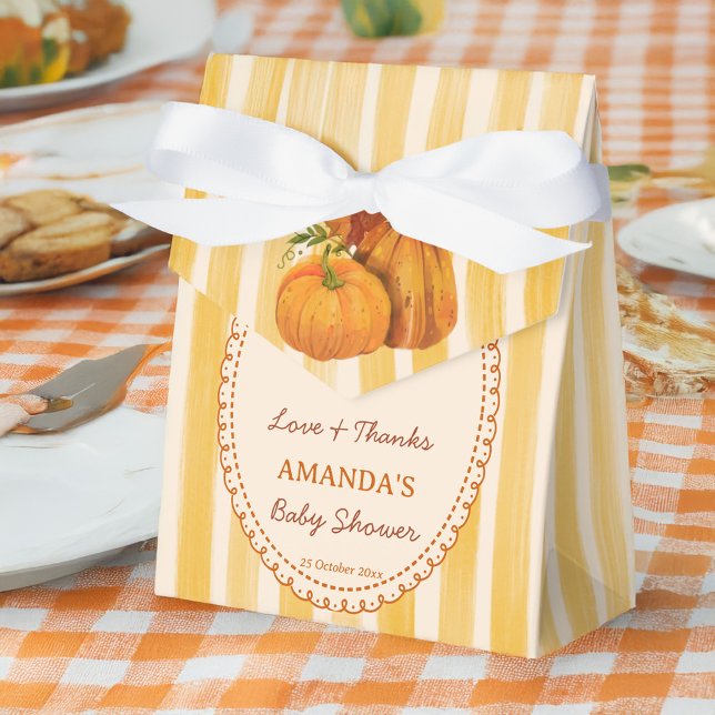 Caja Para Regalos Little pumpkin retro stripes baby shower monogram (Little pumpkin retro stripes fall baby shower monogrammed favor boxes personalized favors)