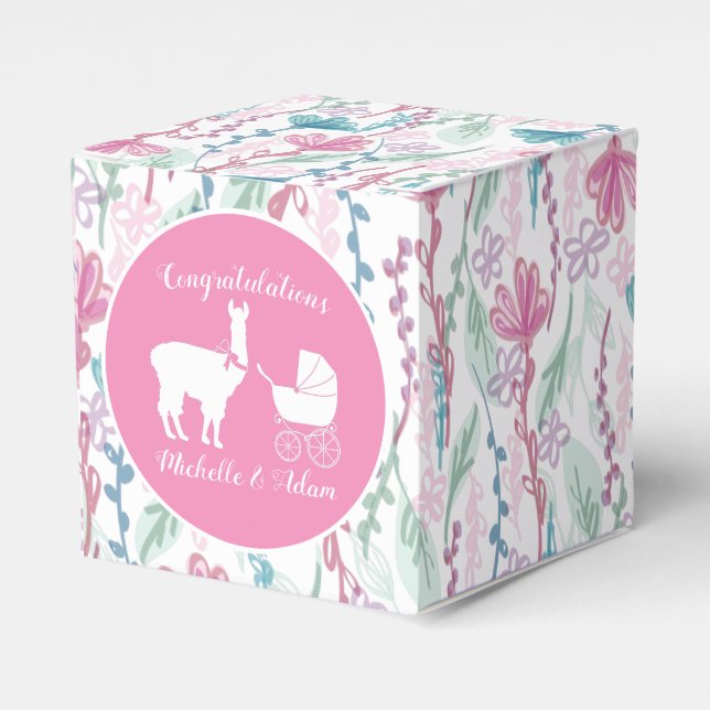 Caja Para Regalos Llama Chica rosa Baby Shower (Costado Anverso)