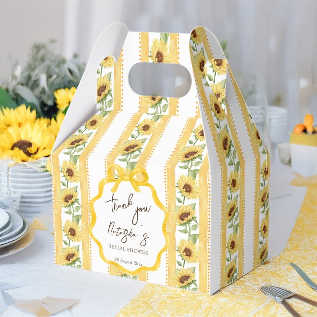 Caja Para Regalos Lluvia de amor ducha nupcial de girasoles amarillo (Fall in love retro yellow stripes sunflowers bridal shower personalized favor boxes)