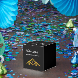 Caja Para Regalos Logotipo de Casa Dorada de Bienes Raíces Agente Mo