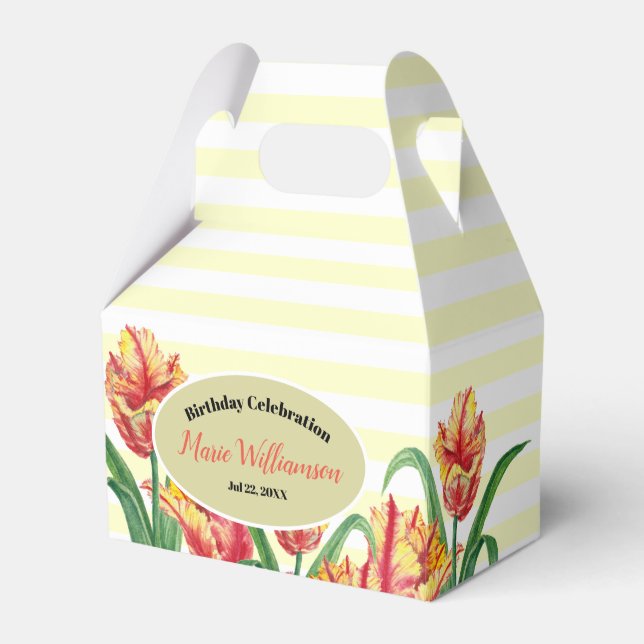 Caja Para Regalos Loro Amarillo Tulip Beige Rayas Blancas (Front Side)