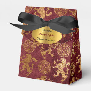 Caja Para Regalos Los Leones de la Borgoña Real de Oro te agradecen