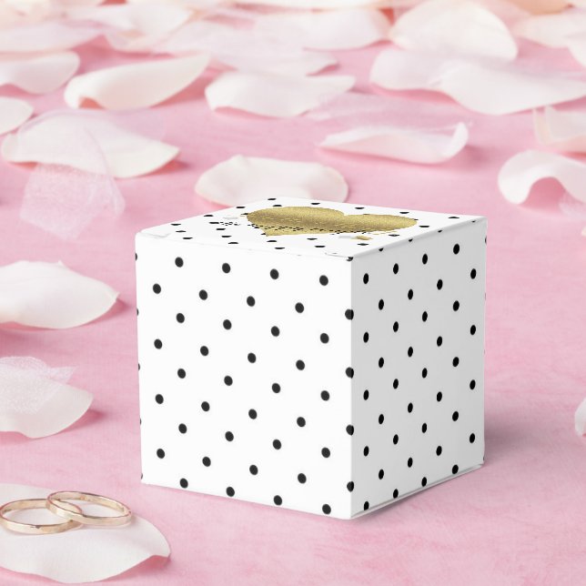 Caja Para Regalos Los Puntos Del Partido Del Polka Blanco Y Oro Favo (Boda)