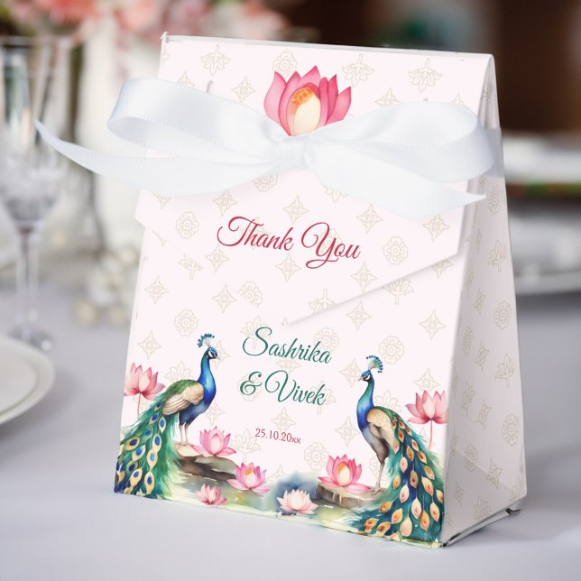 Caja Para Regalos Loto de pavo real favores matrimoniales indios (Peacock pink lotus Indian wedding favors personalized Favor Box peacock theme wedding favors)