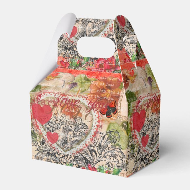Caja Para Regalos Love Birds Heart Red Art Collage (Front Side)