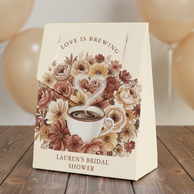 Caja Para Regalos Love is Brewing Brown Floral Coffee Heart Bridal (Subido por el creador)