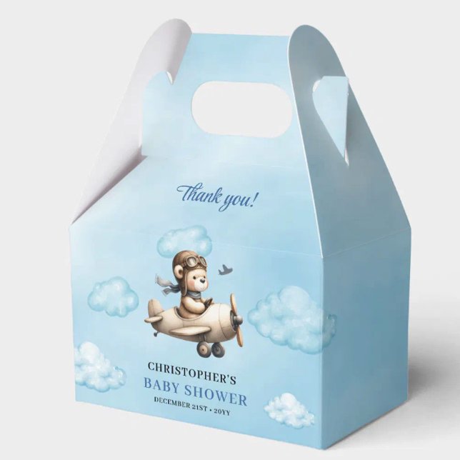 Caja Para Regalos Lovely Blue Brown Teddy Bear Pilot Baby Shower   (Lovely Blue Brown Teddy Bear Pilot Baby Shower Favor Box

)