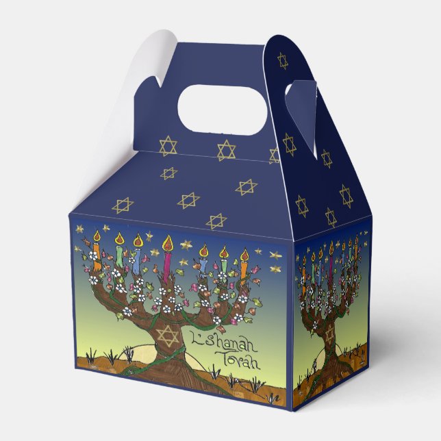 Caja Para Regalos L'shanah Tovah Árbol De La Vida Menorah Favor Box (Reverso)