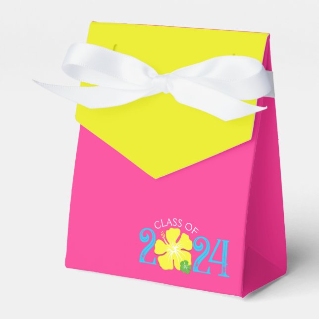 Caja Para Regalos Luau Tropical Hibiscus Graduation Pink (Front Side)