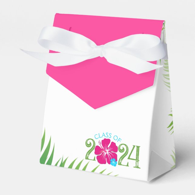Caja Para Regalos Luau Tropical Hibiscus Graduation White (Front Side)
