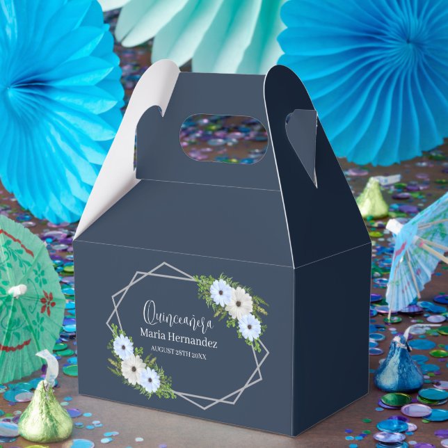 Caja Para Regalos Luces Azules y Blancas Florales Rústicas Quinceañe (Fiesta)