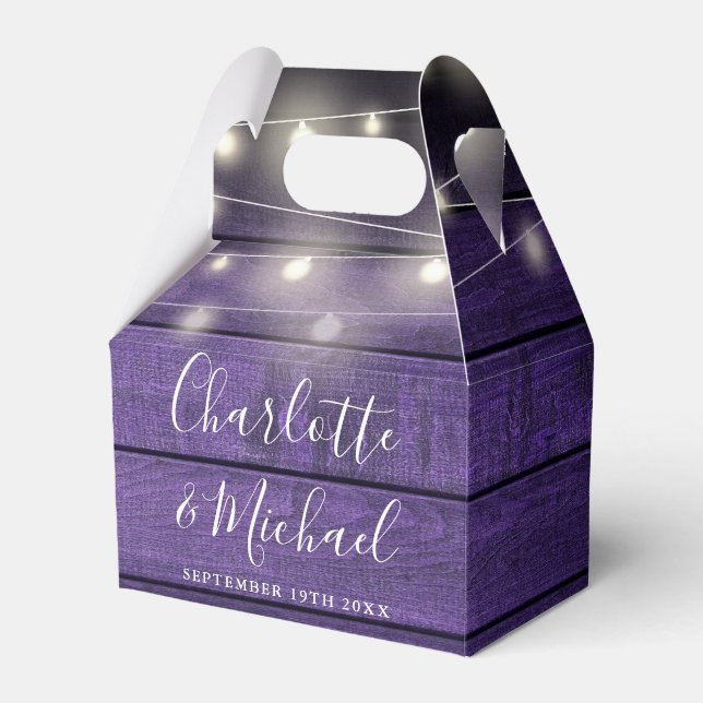 Caja Para Regalos Luces de Cadena Morado Madera Rústica Letra Guion  (Front Side)