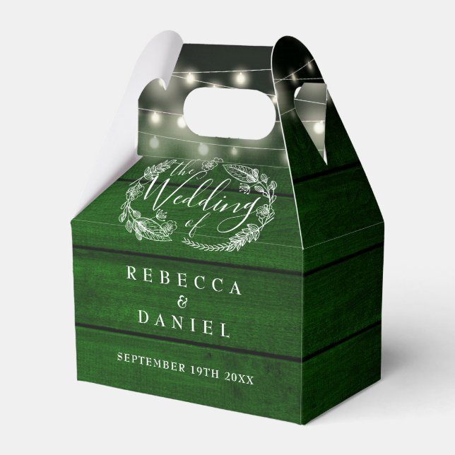 Caja Para Regalos Luces de Cuerda de Madera Verde Rústica para Boda  (Front Side)