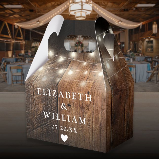 Caja Para Regalos Luces de Cuerda Rústicas Madera de Granero Boda (Rustic String Lights Barn Wood Wedding Favor Boxes)