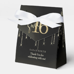 Caja Para Regalos Luces de cuerdas y globos Sweet 16 Black/Gold ID47