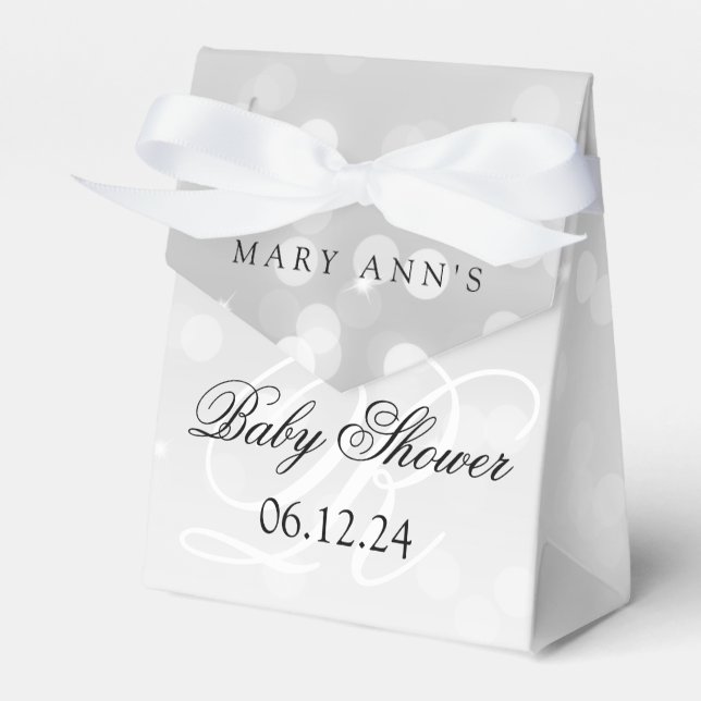 Caja Para Regalos Luces espumosas Baby Shower Monogram Silver Bokeh (Front Side)