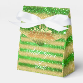 Caja Para Regalos Lujo Monograma Popular Verde Dorado Brillante