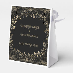 Caja Para Regalos Lujoso acabado floral de oro y sepia negra