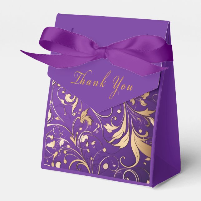 Caja Para Regalos Lujoso Royal Purple y Gold Damask Patterned (Front Side)