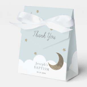 Caja Para Regalos Luna Creciente y estrellas baptismo azul claro