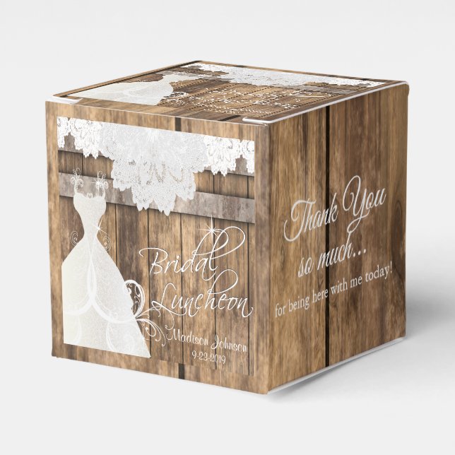 Caja Para Regalos Luncheon de novias en diseño rústico de madera y e (Costado Anverso)