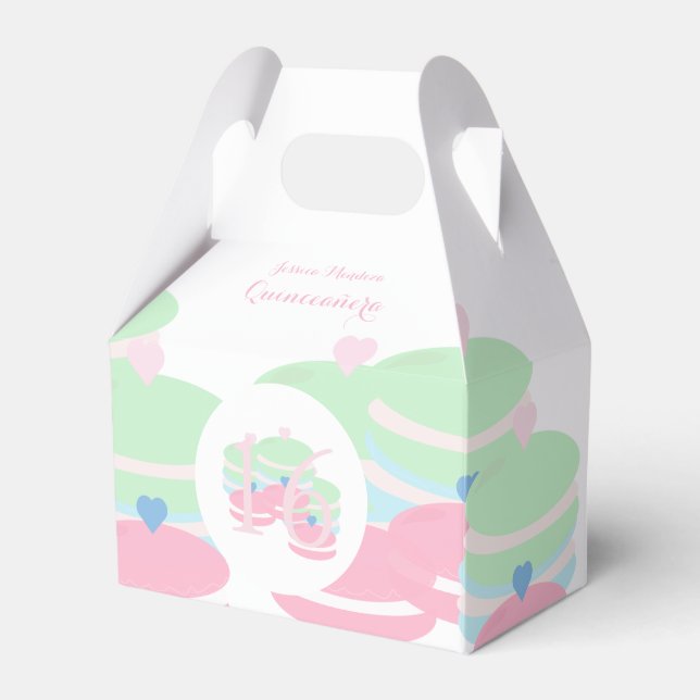 Caja Para Regalos Macarrones Quince Dulces 16 Pastel  (Front Side)