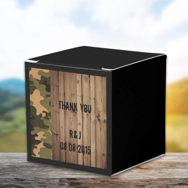 Caja Para Regalos madera de grano rústico campo occidental Camo Boda (rustic barn wood western country Camo Wedding Favor Boxes)