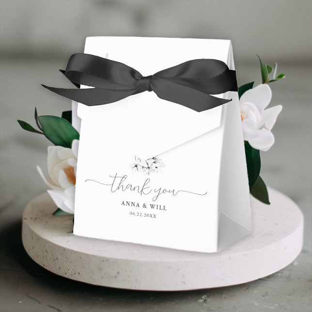 Caja Para Regalos Magnolia clásica Boda elegante de arte blanco negr (Floral Wedding Favor Box Classic Magnolia Black White Elegant Modern Simple Bohemian)