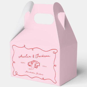 Caja Para Regalos Mano caprichosa dibujada Boda rosa y rojo