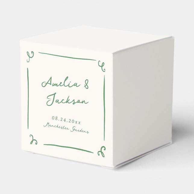 Caja Para Regalos Mano caprichosa dibujó Boda verde (Reverso Costado)