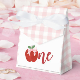 Caja Para Regalos Manzana lazo rosa de cuadros primer cumpleaños