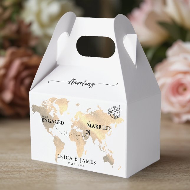 Caja Para Regalos Mapa de oro entre casados y comprometidos (Traveling from Engaged to Married Gold Map Favor Boxes
)