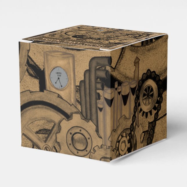 Caja Para Regalos Maquinaria Steampunk (Brassy) (Costado Anverso)
