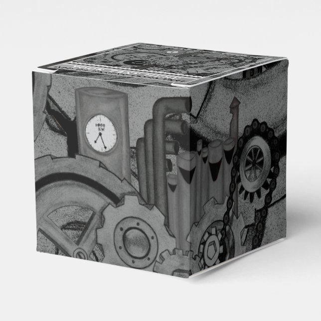Caja Para Regalos Maquinaria Steampunk (monocroma) (Costado Anverso)