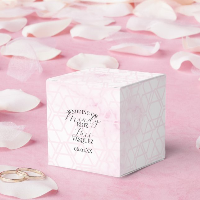 Caja Para Regalos Marble Abstract Pink Wedding Script Black  (Boda)