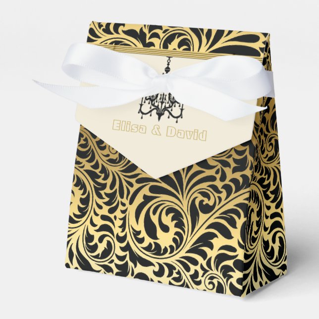 Caja Para Regalos Marco Art Deco y lámpara de araña negra, boda dora (Front Side)