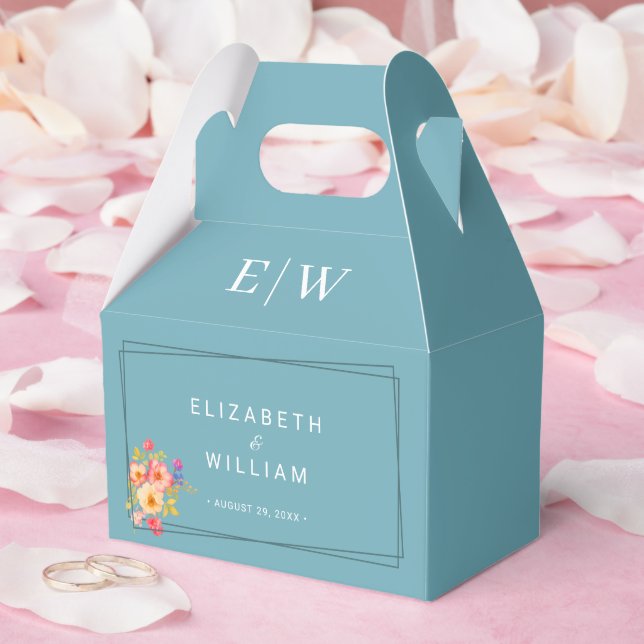 Caja Para Regalos Marco con Rosas, estilo Boda sobre azul retro (Boda)