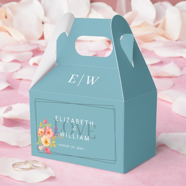 Caja Para Regalos Marco con Rosas, estilo Boda sobre azul retro (Boda)