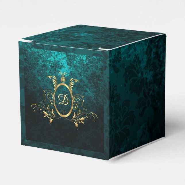 Caja Para Regalos Marco dorado Damask de lujo personalizado (Costado Anverso)