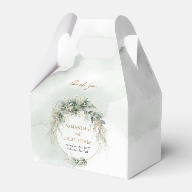 Caja Para Regalos Marco dorado de la vegetación boho eucalipto folia (Front Side)