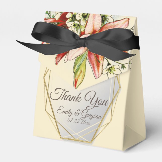 Caja Para Regalos Marco geométrico con Boda de lirios tropicales (Front Side)