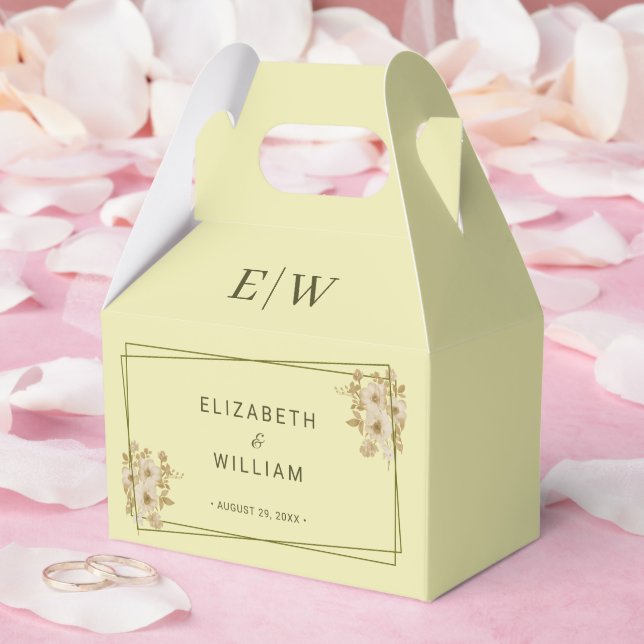 Caja Para Regalos Marco Rosa - Boda amarillo celestial monograma (Boda)